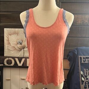 Honeydew USA Peach Tank Top with Blue Lace Trim